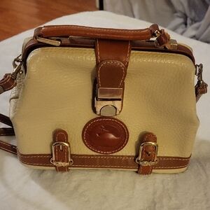 Dooney & Bourke Cream and Brown Leather Crossbody Satchel